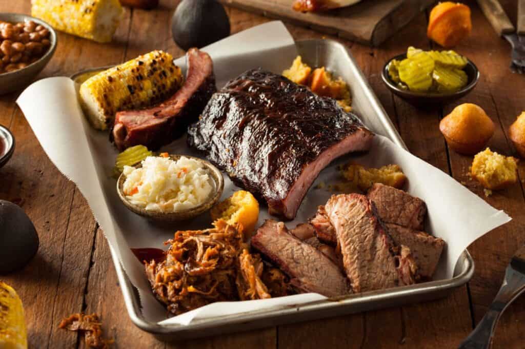 Barbecue Smoked Brisket and Ribs Platter with Pulled Pork.