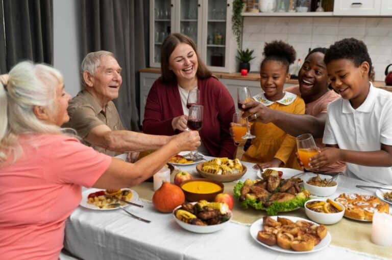 Beautiful family having a nice thanksgiving dinner together.