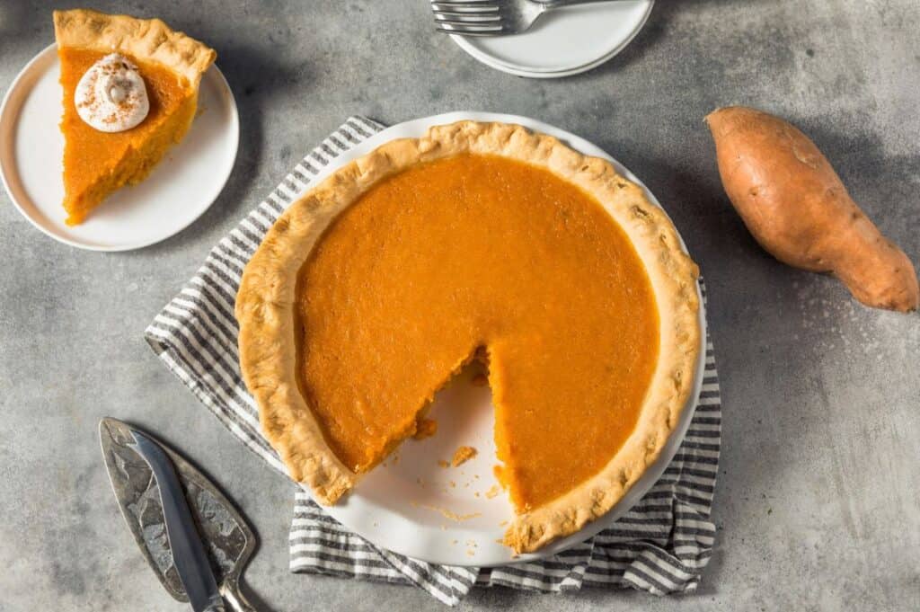 Homemade Sweet Potato Thanksgiving Pie Ready to Eat.