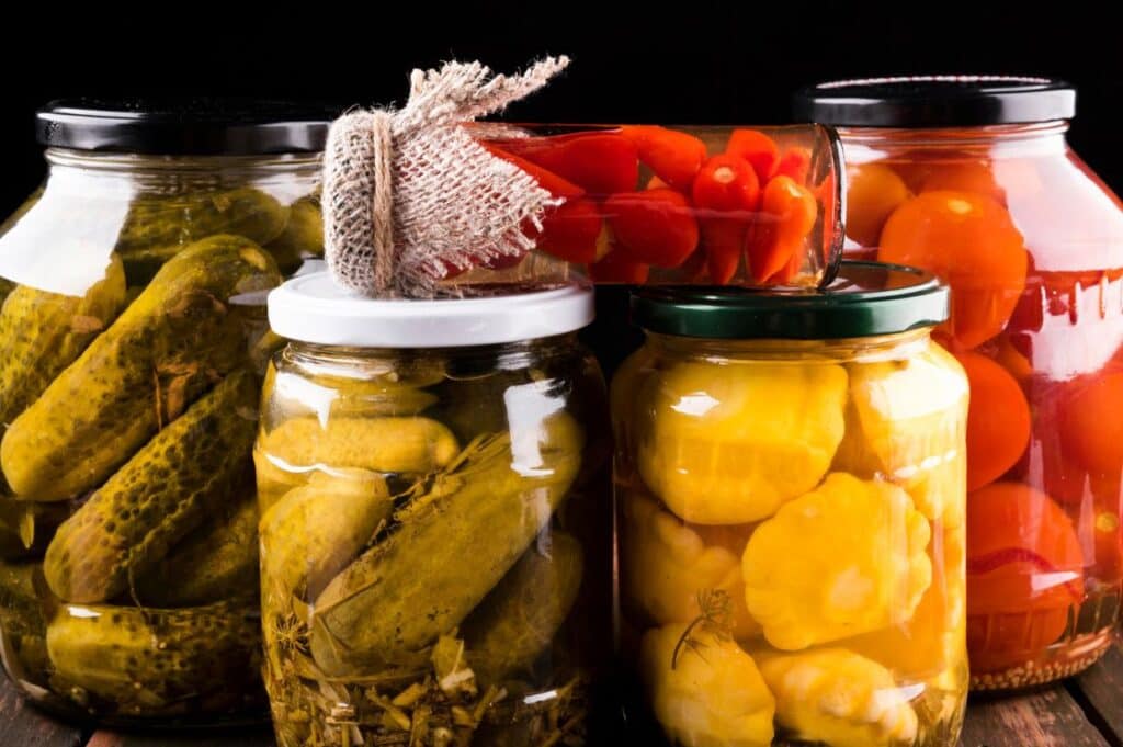 Tasty homemade preserves in jars.