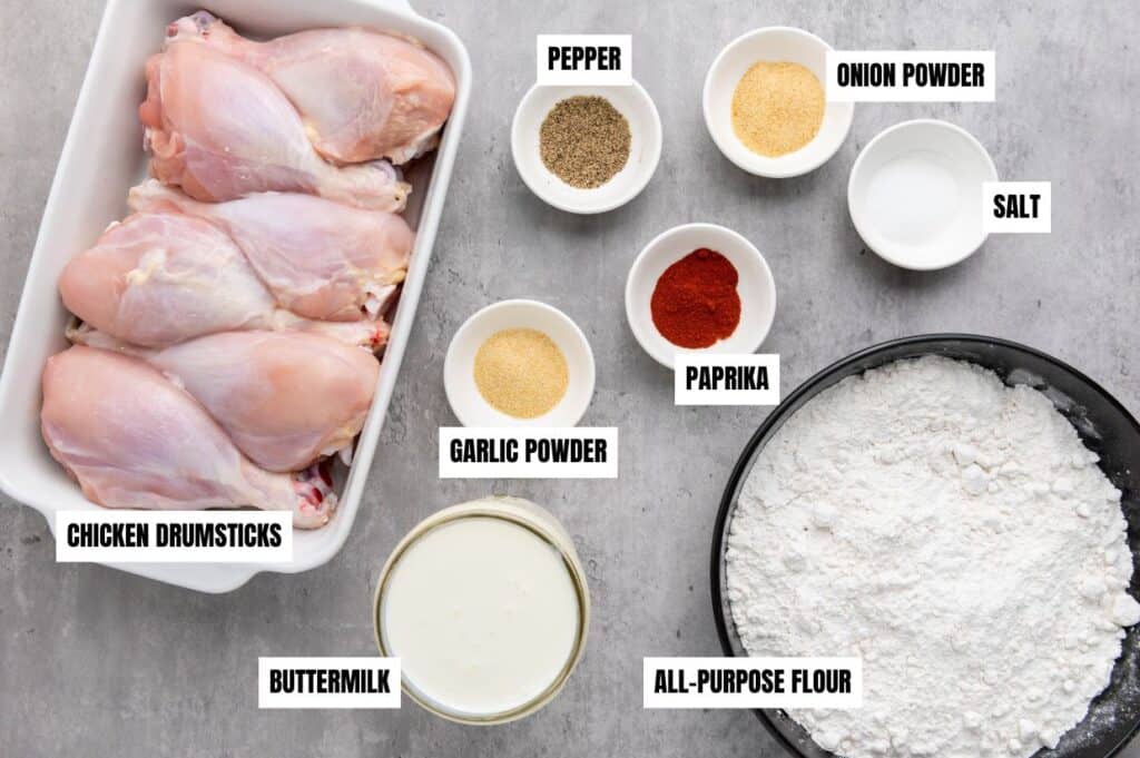 Buttermilk fried chicken recipe ingredients.