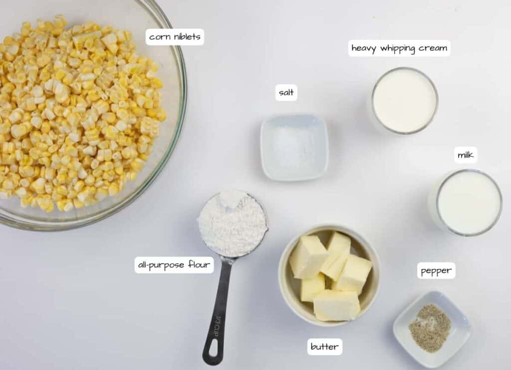 Creamed corn ingredients.