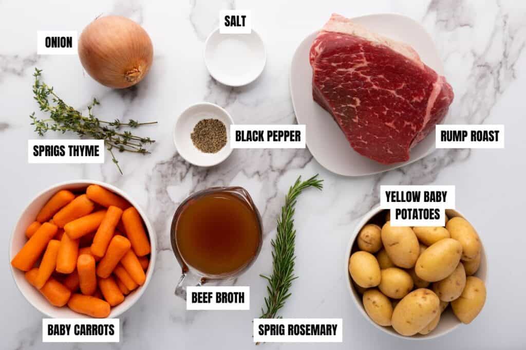 Crockpot slow cooker rump roast ingredients.