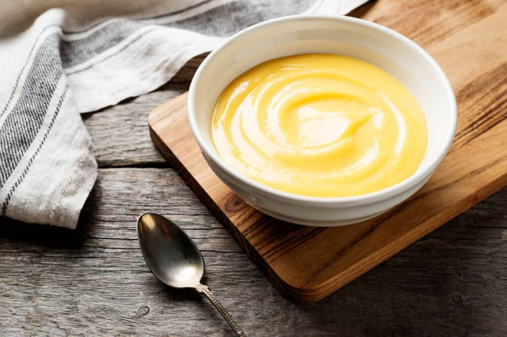 Homemade vanilla custard pudding.