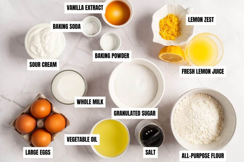 Lemon loaf cake ingredients.