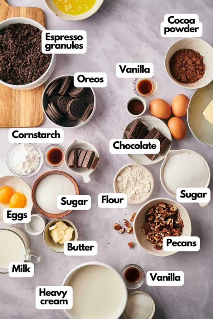 Mississippi mud pie ingredients.