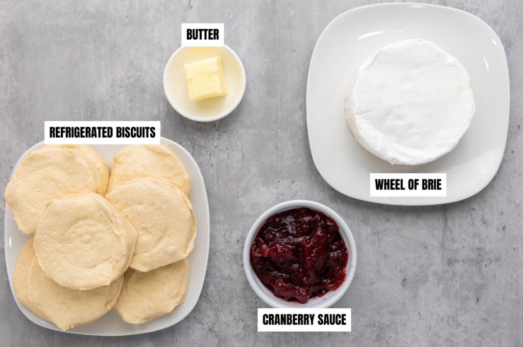 Mini cranberry brie pull apart bread ingredients.