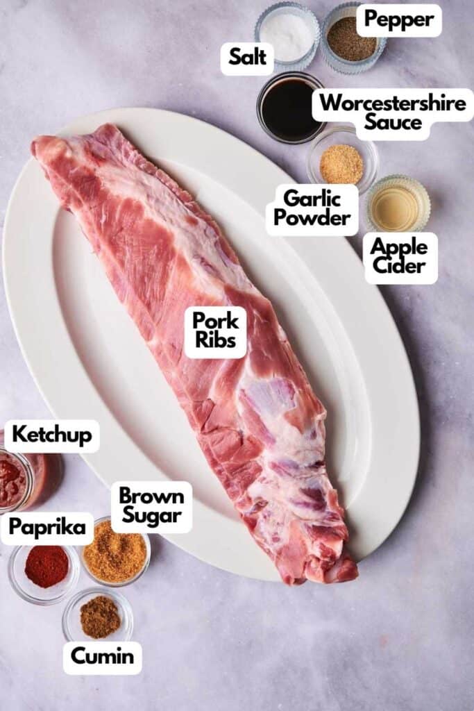 Oven-baked ribs recipe ingredients.