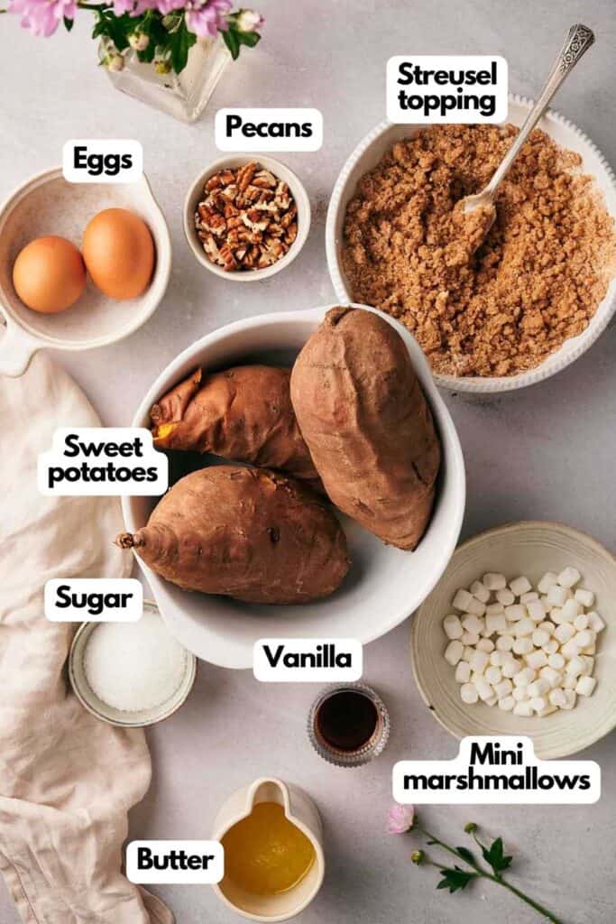 Sweet potato casserole ingredients.