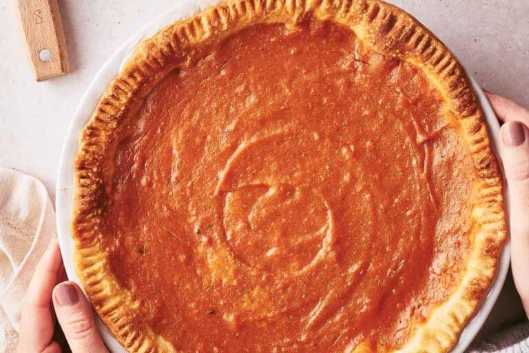 Freshly baked sweet potato pie ready to serve.