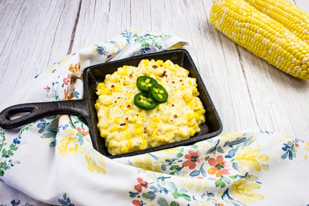 Freshly made creamed corn served.