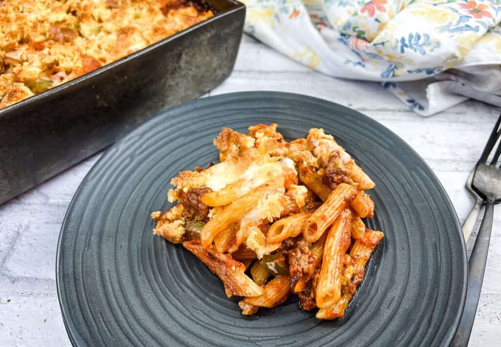 Serving of sloppy Joe casserole.