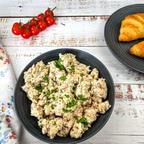 reamy Southern ham salad with a side of croissants.