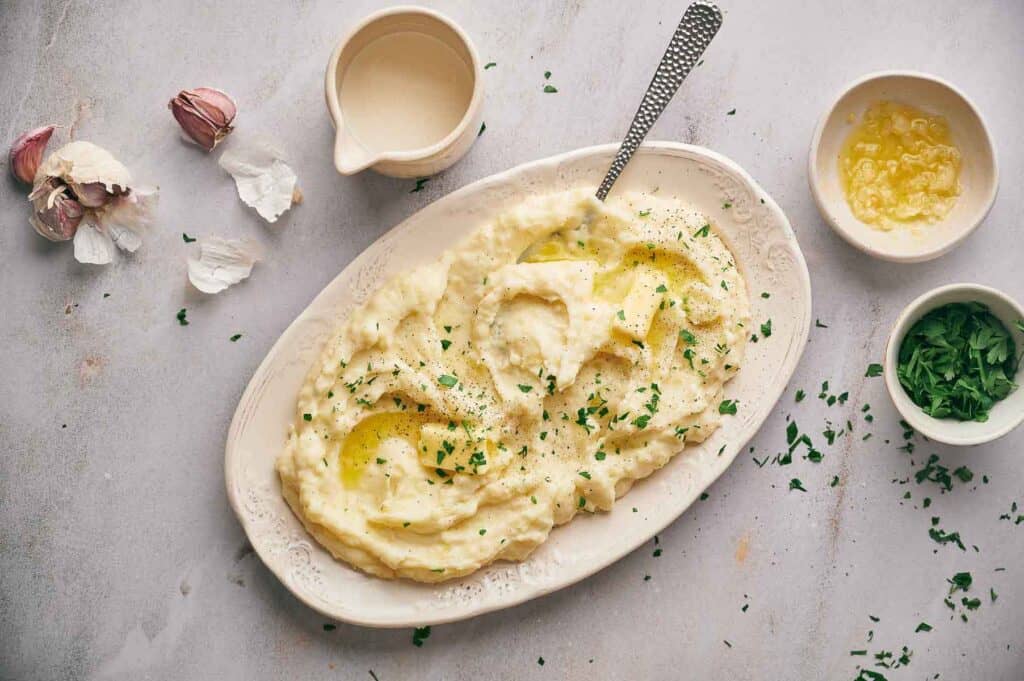 Southern-style mashed potatoes with garlic and herbs.