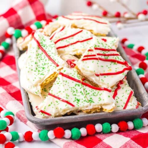 Christmas tree cake crack pieces on a festive tray.