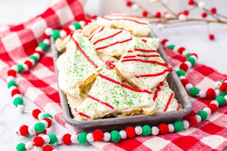 Christmas tree cake crack pieces on a festive tray.