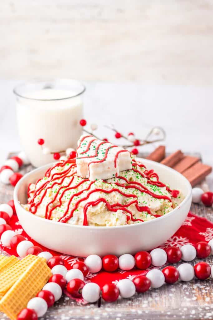 Sweet and festive Christmas tree cake dip on a holiday table.