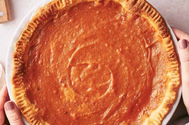 Freshly baked sweet potato pie ready to serve.