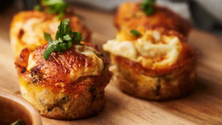 Egg Bites on a wooden board.