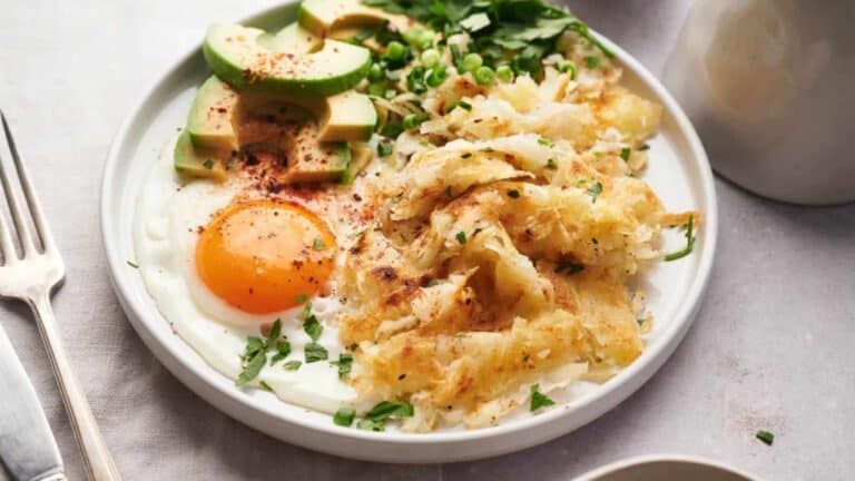 Hash Browns on a white plate.