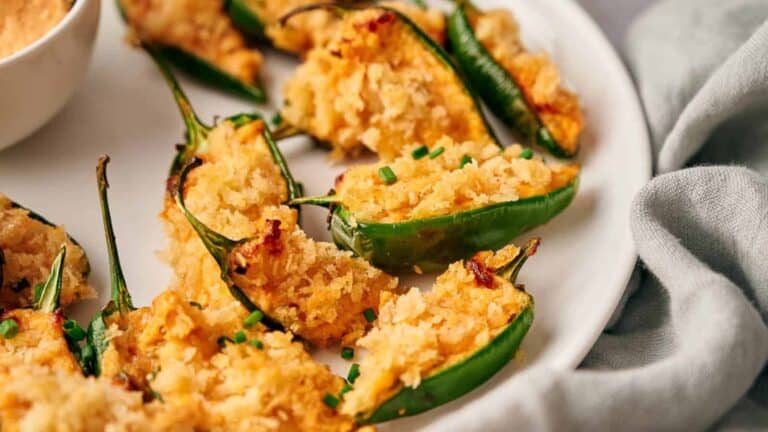 Jalapeno Poppers on a white plate.