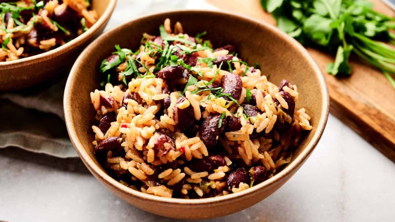 A bowl of Jamaican Red Beans and Rice.