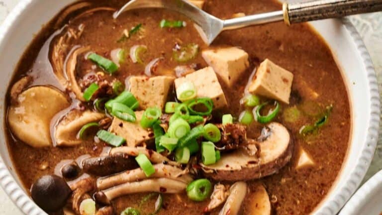 Hot and Sour Soup on a white bowl.