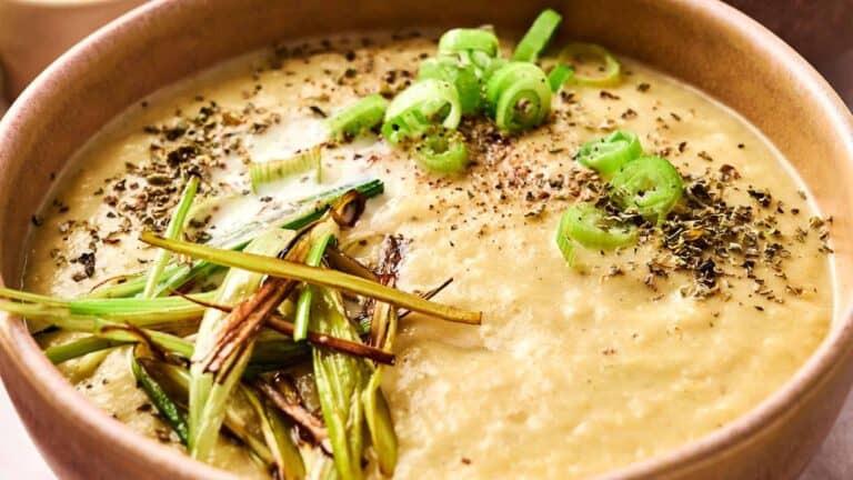 Leek and Potato Soup on a bowl.