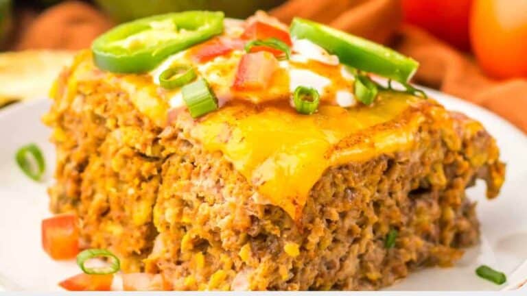 Slow Cooker Taco Meatloaf on a white plate.