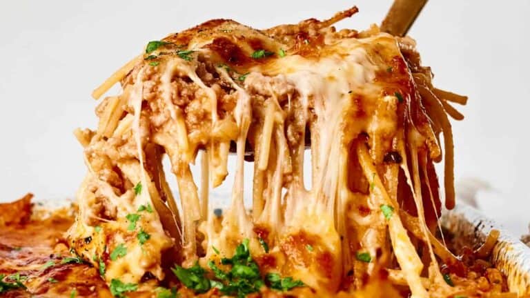 Spaghetti Casserole with melted cheese.