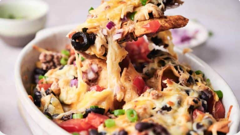 Taco Casserole topped with melted cheese.