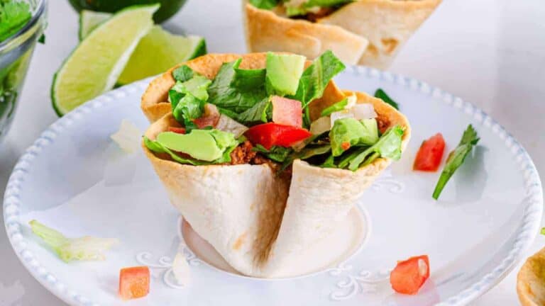 Best Taco Salad Cups Recipe on a white plate.