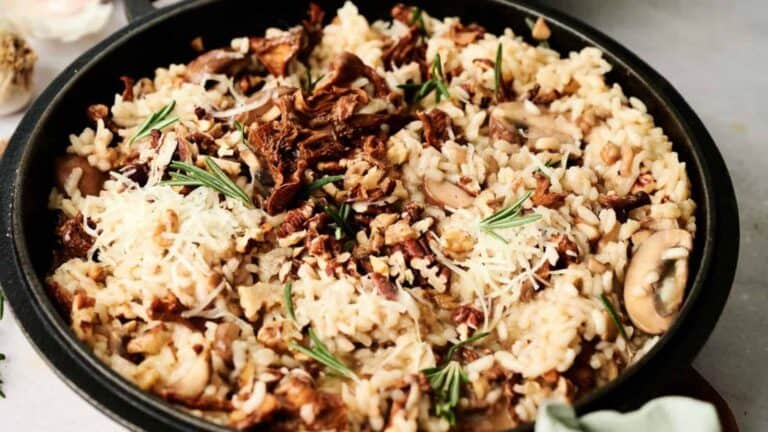 Mushroom Risotto with mushrooms and parmesan cheese.