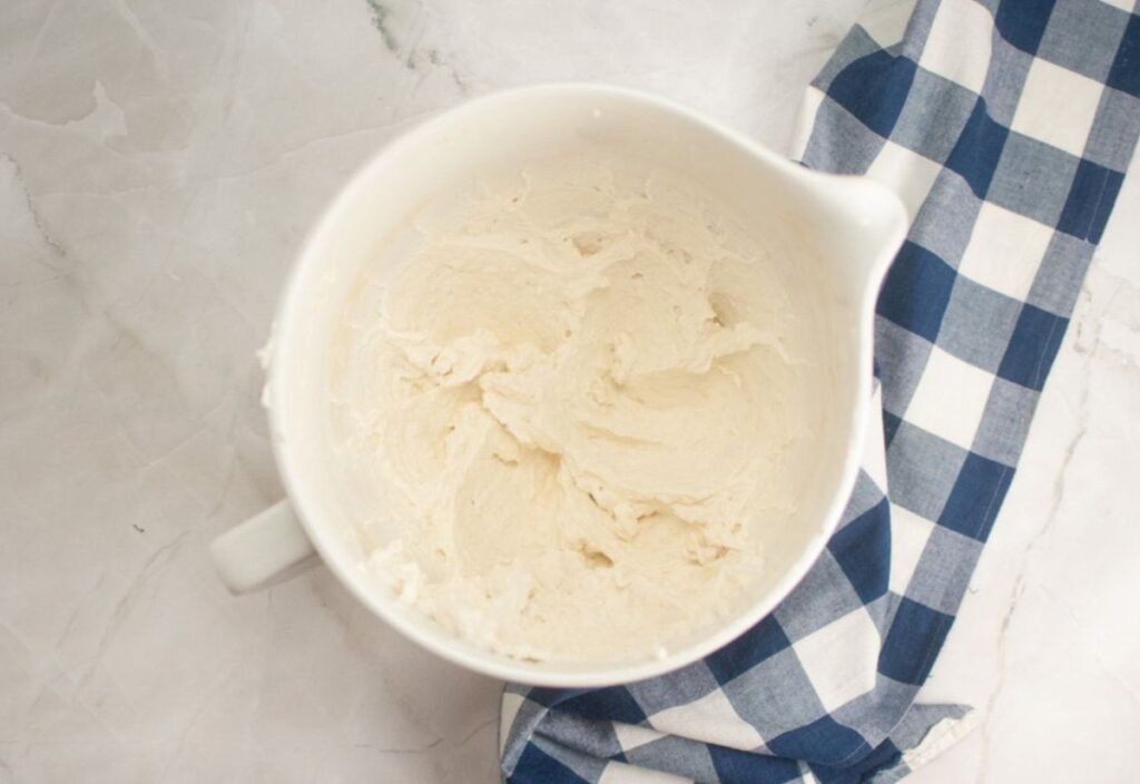 Fully mixed cream layer for the trifle, smooth and fluffy.