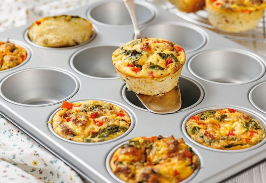 Golden baked egg muffins with vegetables