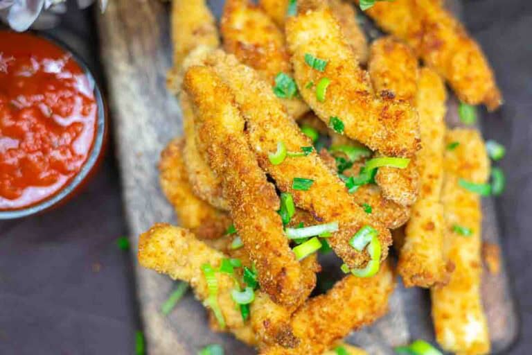 Golden, crispy chicken fries cooked in an air fryer.