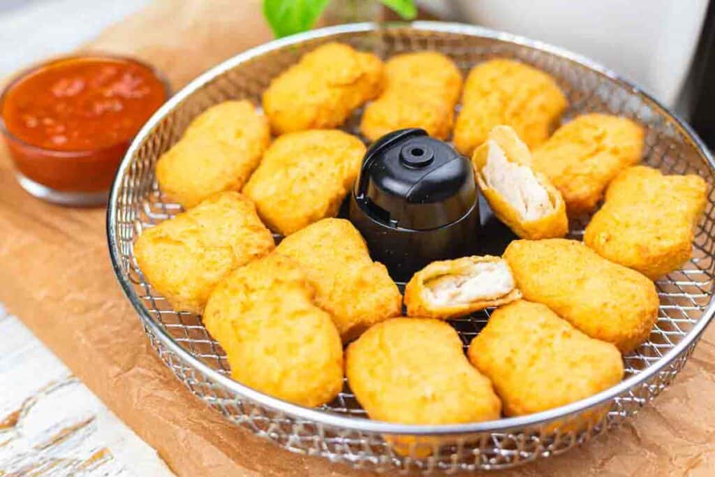 Delicious, crispy chicken nuggets made in an air fryer.