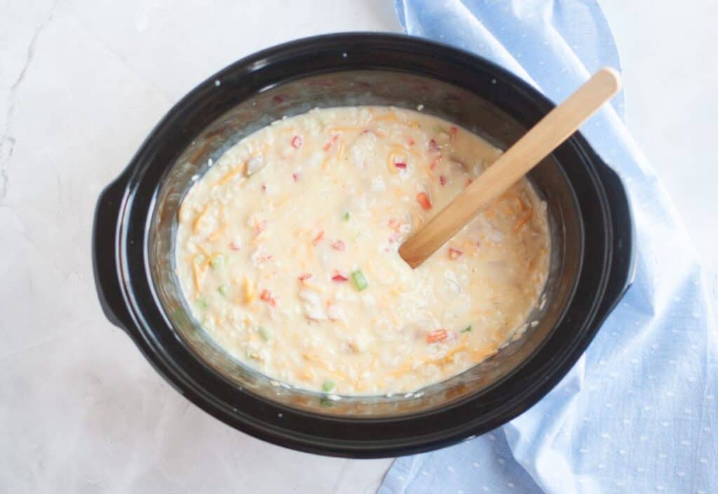 All ingredients stirred together into a thick, creamy mixture.